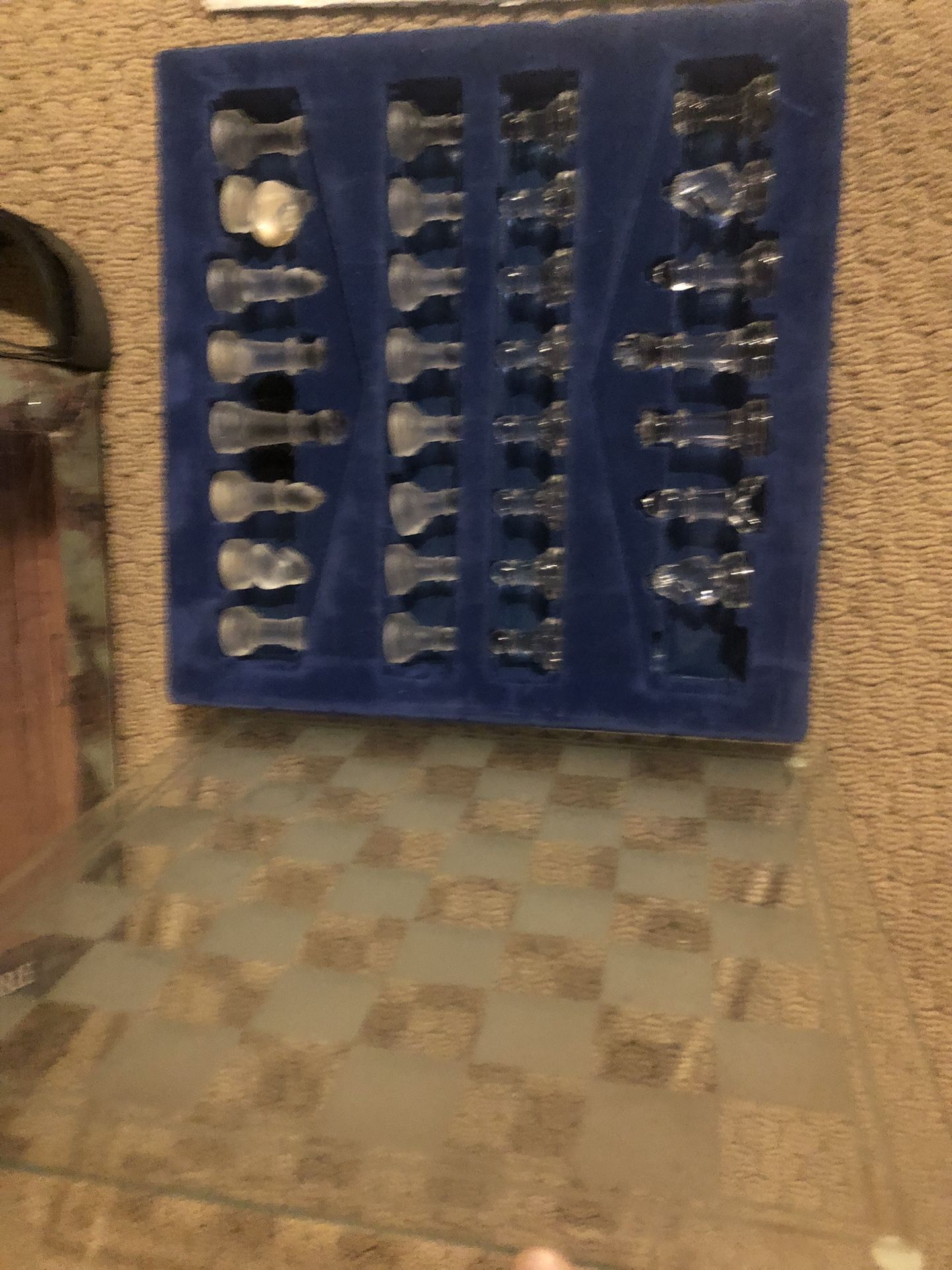 Glass Chess Board, One piece Broken one missing