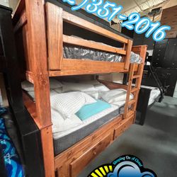 Triple Full Bunk Bed With Mattresses And Trundle New 