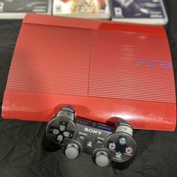 PS3 (red) With Games And Controller Included 