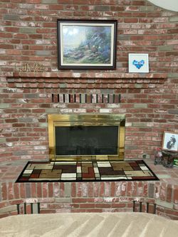 Brass Fireplace and Glass Screen, Gas Artificial Logs