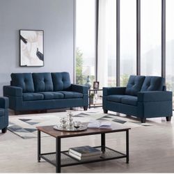 Navy Blue Tufted Sofa and Loveseat Set