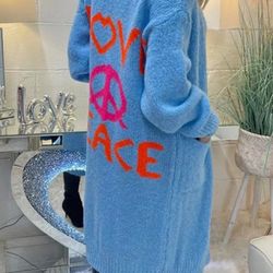 Cozy blue love peace sweater cardigan Size M