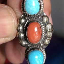 Vintage Sterling Silver Ring With Turquoise Size 8.5