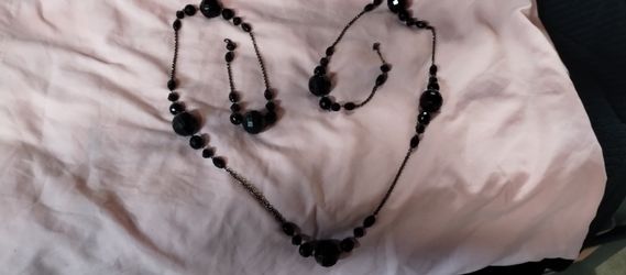 Long Black Beaded Necklace 