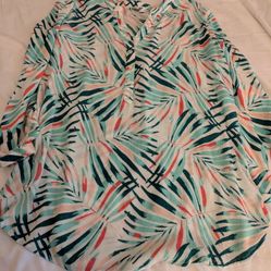 Tropical Print Long Sleeve Blouse Size Large