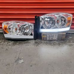 FOR 2006-2009 DODGE RAM 1500 LED DRL CHROME HOUSING AMBER SIDE HEADLIGHTS