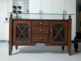 Buffet Table with Glass  Top and Glass Doors