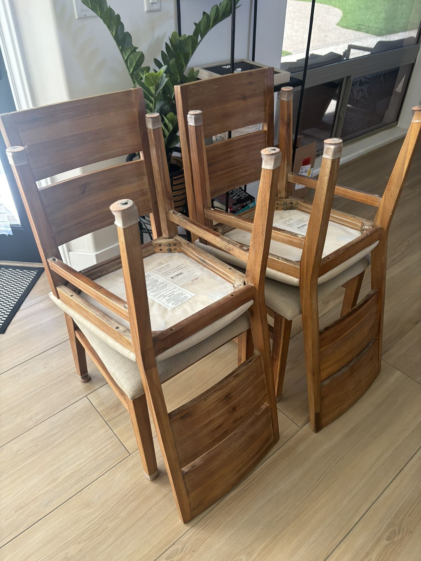 Four Acacia Wood Dining Room Chairs