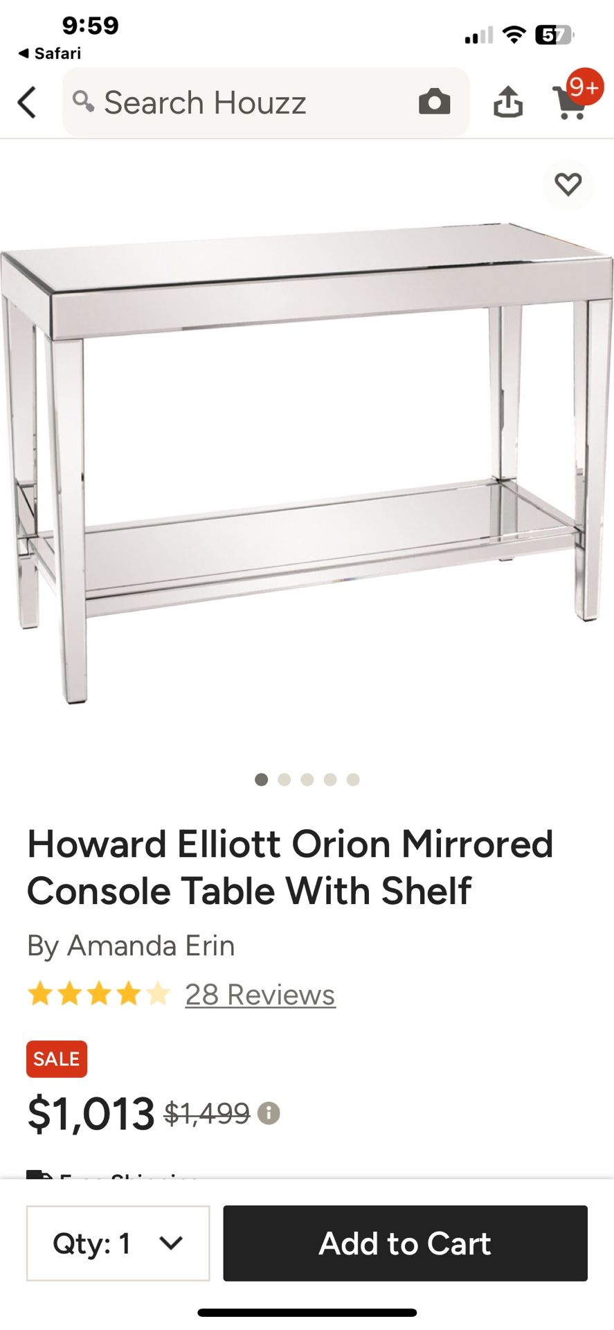 Mirrored Console Table/Vanity With Shelf