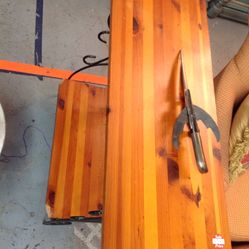 Wood and Metal Frame Table For Sale 