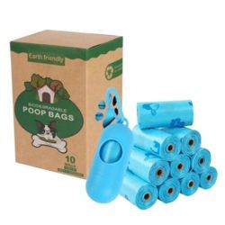 Pet Dog Poop Bag Box with Free Holder Dispenser, 150 Bags with 10 Rolls of Poop Bags for Cats and Dogs, Blue