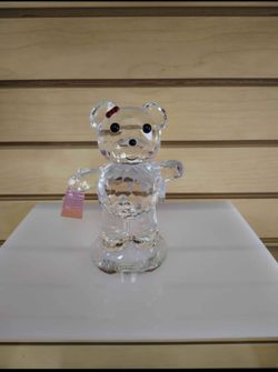 Crystal Glass Teddy Bear Figurine with a pink purse, Shopping ( NEW ) decorative