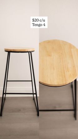 Round Wood Top Bar Stool Black Metal Frame