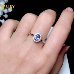 925q Sterling Silver Natural Tanzanite Oval Ring   Sz  7 Or 8