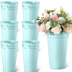 Irenare 12 Inch Vintage Galvanized Flower Bucket Metal Flower Vase Farmhouse French Bucket Planter Metal Floral Container for Party Table Centerpiece 