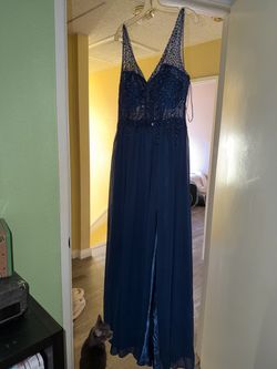 Navy Blue Beaded Formal Gown