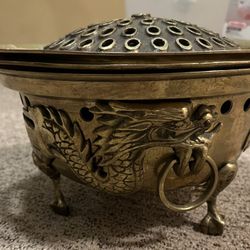Vintage Turkish Brass Dragon Brazier Incense Burner Grill Asian Pot Antique