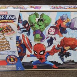 Marvel Superhero Adventures 5 Wood Puzzles Set in Storage Box NEW Kids 3+ Years