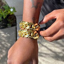 20mm Miami Cuban Link Yellow Gold Plated Bracelet 18k & 14k Crab Old School Regular Lock