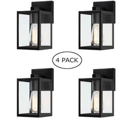 Hukoro 9” Outdoor Wall Lantern Sconce, Black, Clear Glass, 4-Pack