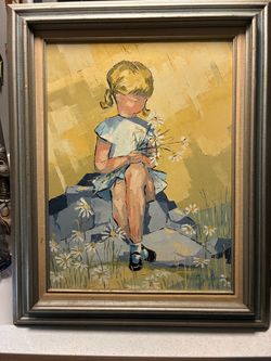 Framed Oil Painting Girl with Daisies