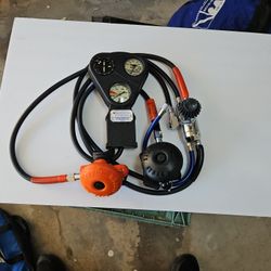 Scuba Seapro Diving Regulator Set Comes With A Bag 1st & 2nd Stage Regulator An Octopus (Alternate 2nd Stage Orange. ) An Inflator Hose & 3' Gauge Con