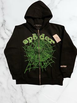 Sp5der Worldwide Black Zip-Up Hoodie Size Large