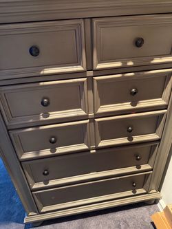 Tall Gray Wood Dresser with 5 Drawers