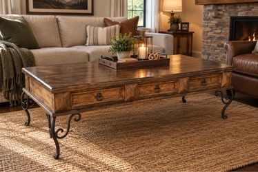 Coffee table. Wooden with metal legs
