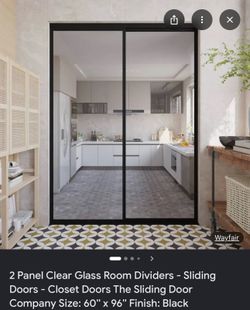 2 Panel Clear Glass Room Dividers - Sliding Doors - Closet Doors 60”x96”