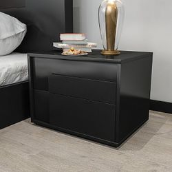 Modern Black Rectangle Nightstand with 2 Drawers