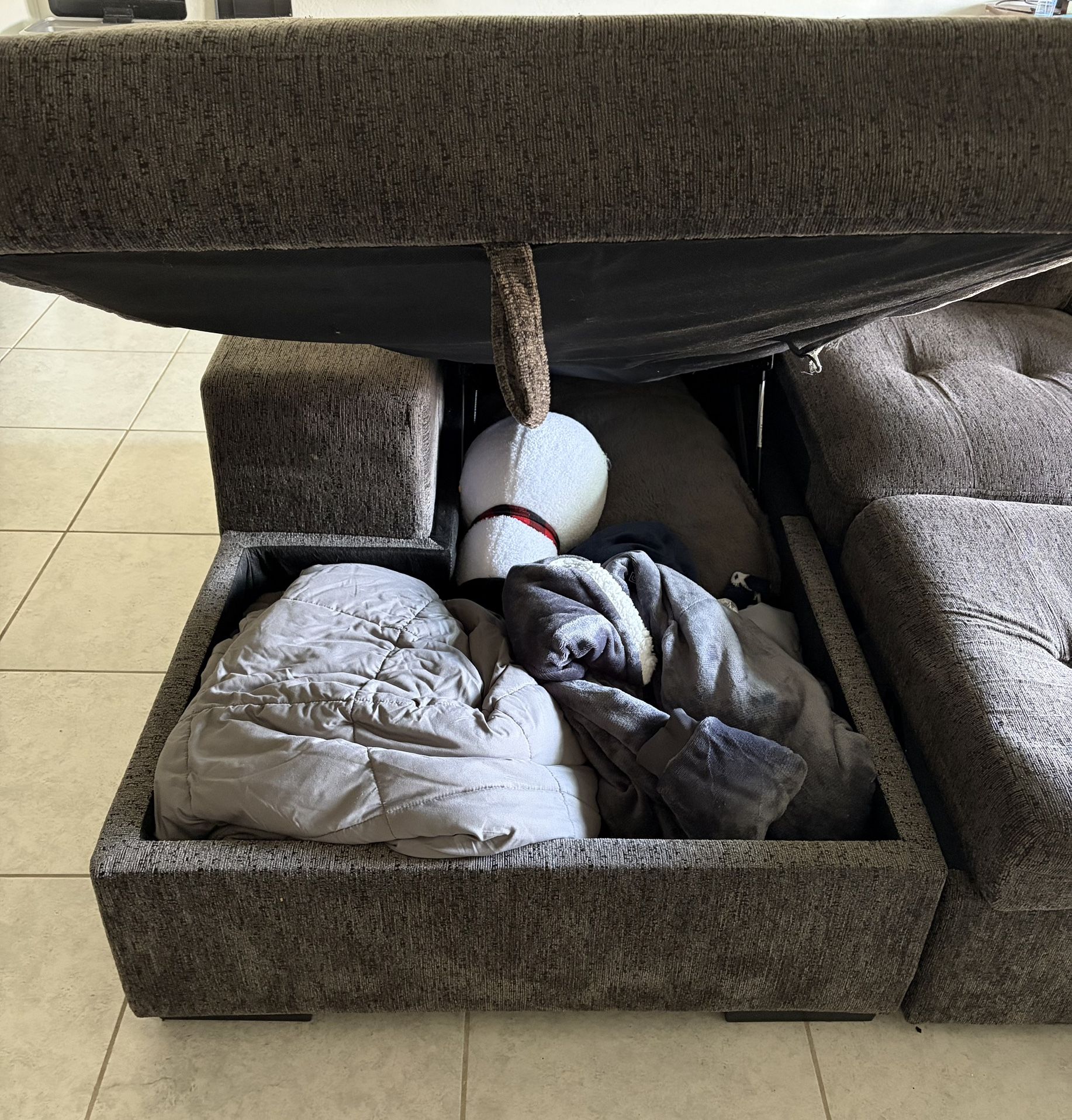 Gray Sofa Chaise w/ Storage