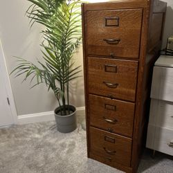 Antique Solid Oak 4-Drawer Filing Cabinet
