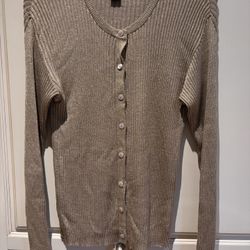 Classiques Entier Sweater Size S ribbed beige with shiny gold thread silk and rayon cardigan 