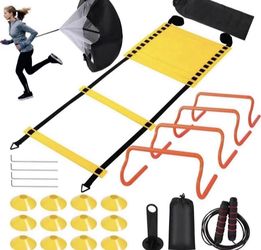 Agility Ladder Speed Training Equipment Set-20ft Agility Ladder,12 Soccer Cones,4 Hurdles, Jump Rope, Running Parachute| Basketball Football Soccer Tr