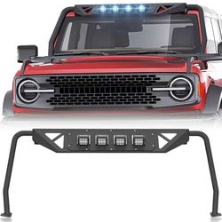for Bronco Madmax Windshield Frame Cover with 4 x LED Lights Front Roof Sun Visor Cowl Body Armor Compatible with 2021 2022 2023 2024 2025 Ford Bronco