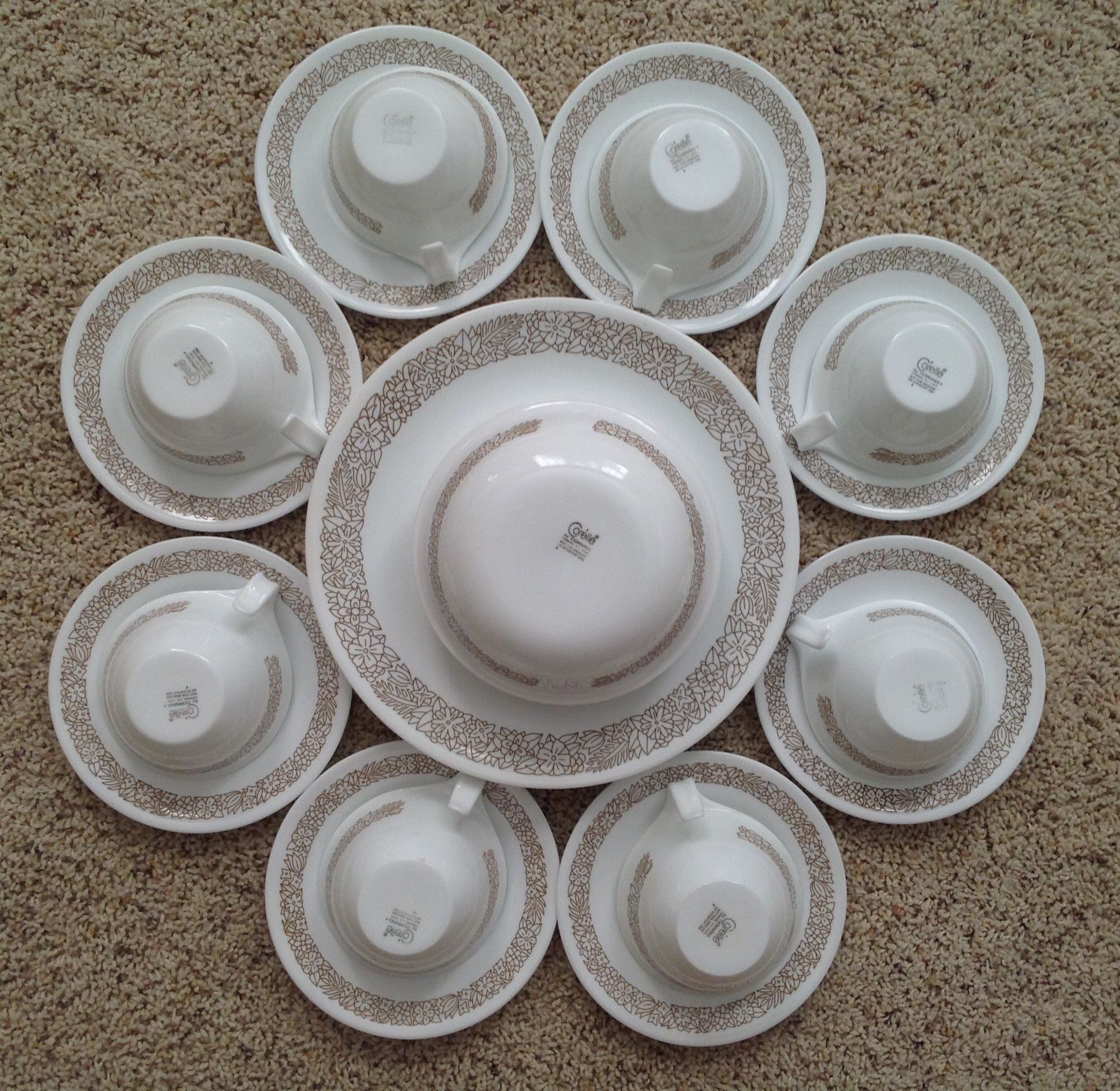 Beautiful 32pc White Correle Set ( With Brown Design )only $45