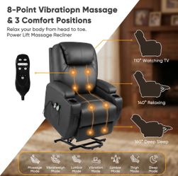 32” Faux Leather Power Lift Massage Recliner