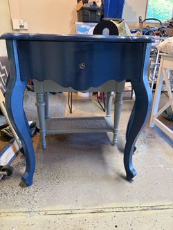 Navy Blue Painted Wood Side Table with Drawer