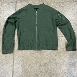 Sanctuary Medium Army Green Linen/Viscose Zip Up Bomber Jacket Top