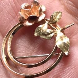 Rose Gold Filled Antique Flower Brooch Hoop Pin Two Tone 