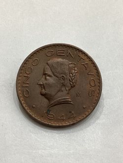 1944 Mexico 5 Cinco Centavos Antique Coin