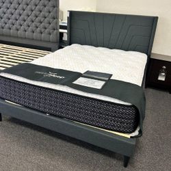 Gray Queen Size Platform Bed Frame