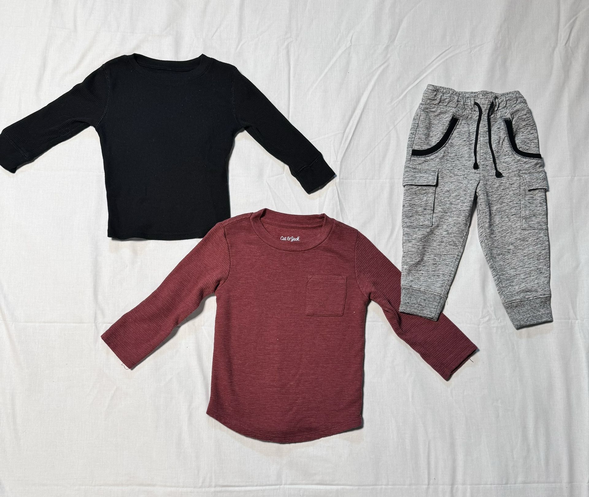 Cat & Jack Long Sleeve Top And Jogger Pants w/ Long Sleeve, Thermal Boys, Size 2T 