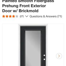 Masonite 36 in. x 80 in. Full Lite Jet Black Left Hand Inswing Painted Smooth Fiberglass Prehung Front Exterior Door w/ Brickmold