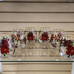 Glass Cup / Tumbler / Drinkware  ( NEW ) dinnerware. Hand painted. Red / Green / Gold