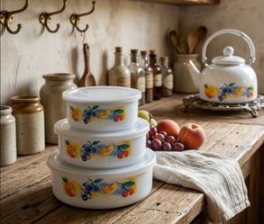Corelle Coordinates Fruit Basket 6 Pc Storage Bowls Set Lincoware Vintage NOB + Damaged Kettle