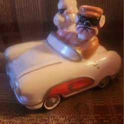  VTG Clay Art "CRUISIN' HOUNDS" Dogs in Corvette Ceramic Salt & Pepper 1999
