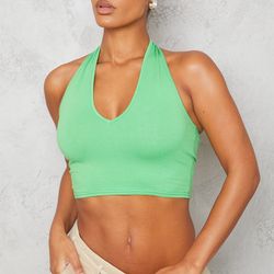 Forever 21 Cropped Bright Green Halter Top Size L