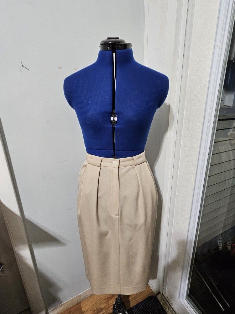 Anne Klein Wool Pencil Skirt Size 10 - Beige Vintage Classic